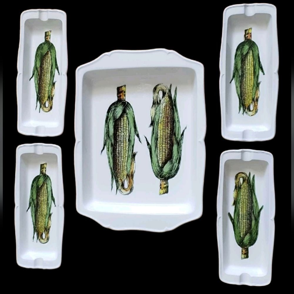 Vintage corn on cob plates & serving tray